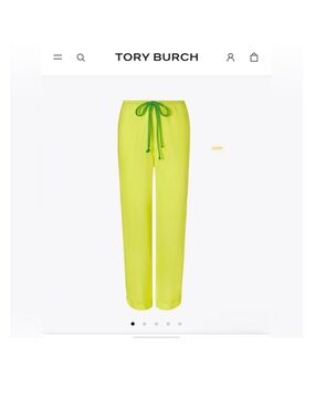$328 Tory Burch Neon Lime Drawstring Wide-Leg Pants